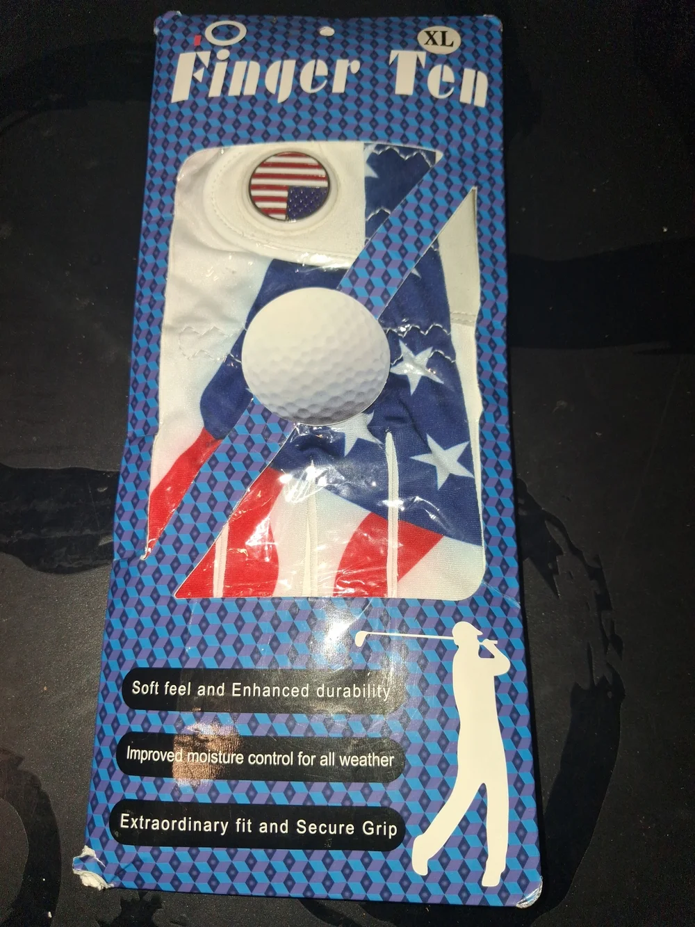 XL White Golf Glove with American Flag Accent -